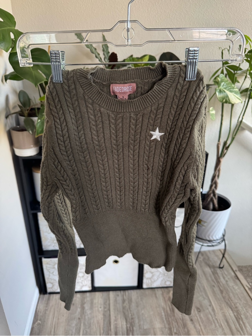 Faded Rose Olive Cable Knit Star Sweater - Women